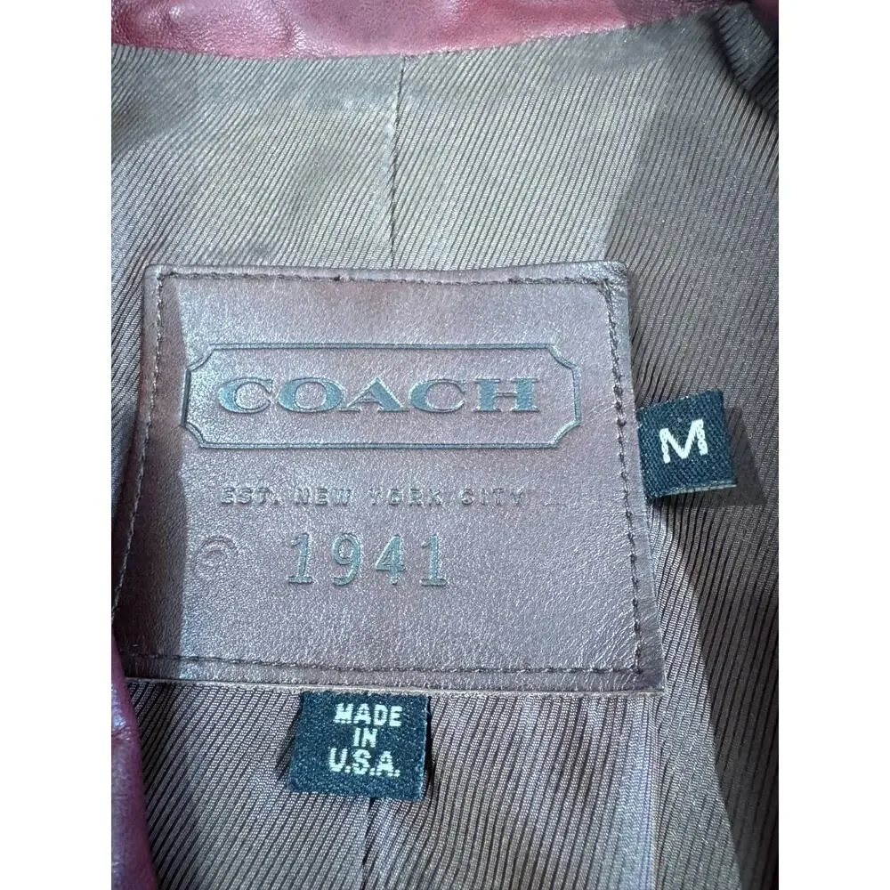 Vintage Y2K Coach 1941 Line Burgundy Leather Classic Button Front Jacket Sz M